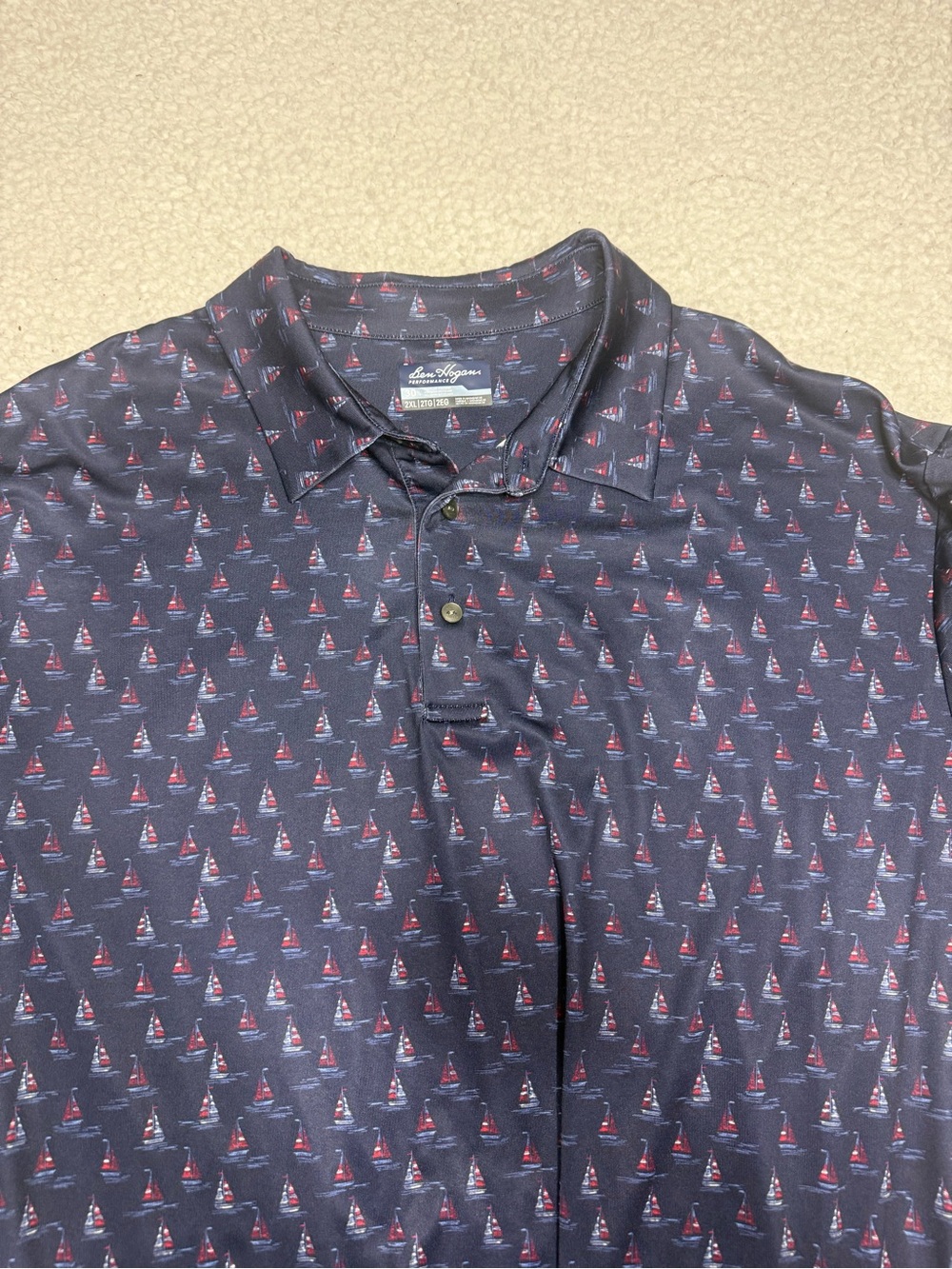 Men’s Ben Hogan Performance short sleeve polo shirt golf size 2XL navy sail boat
